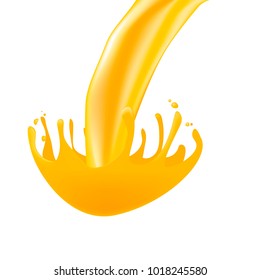 Realistic orange juice in motion. Spray of yellow liquid. Vector illustration