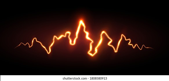 Realistic orange lightning with sparks and glow, vector illustration