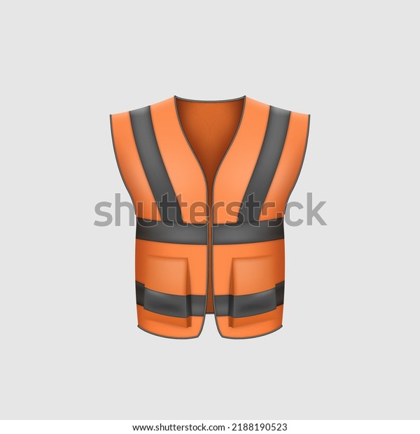 Realistic orange safety vest.\
Protective uniform clothing for workers. High visibility waistcoat.\
Fluorescent personal protective workwear. 3d vector\
illustration