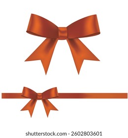 Realistic Orange Satin Bow Vector Art. Detailed Ribbon Design for Gift Packaging, Wedding Decor, Branding Projects. Editable Colors, High Resolution Files