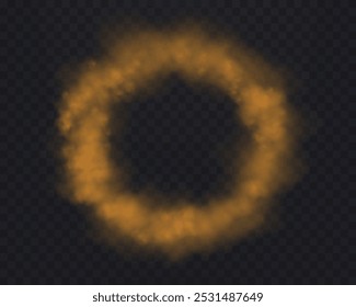 Realistic orange smoke circle or haze on a transparent background. Magic fog, vapor. Vector illustration.