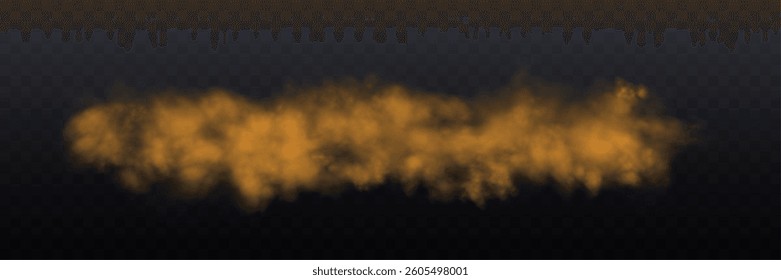 Realistic orange smoke or haze, overlay effect on a transparent background. Hot fire and flame, magic fog, vapor. Abstract vector illustration