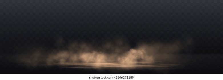 Realistic orange smoke or haze, overlay effect on a transparent background. Water surface, magic fog, vapor on floor, mystery light steam. Abstract vector illustration.