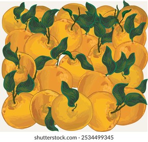 realistische Orangen Citrus frisches nahtloses Muster mit Blättern verziert Sommer Lebensmittel Illustration einzeln auf weißem Hintergrund