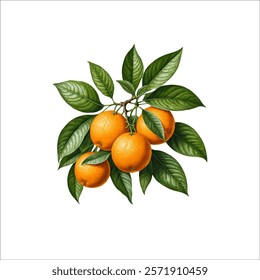 Realistic Oranges with Green Leaves