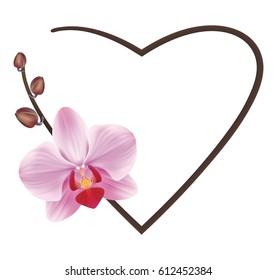 Realistic orchid frame, heart