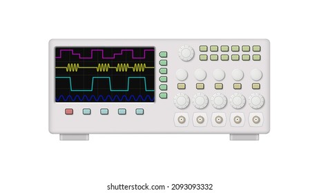 Realistic oscilloscope isolated on white background. Vector illustration.