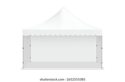 Realistic outdoor event tent featuring a white scalloped canopy and side walls. Clean, professional, and ready for custom design. Isolated on white background
