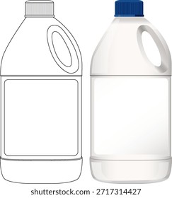 Botella realista y del limpiador del Vector del contorno, casquillo azul, etiqueta blanca, aislada en el fondo blanco