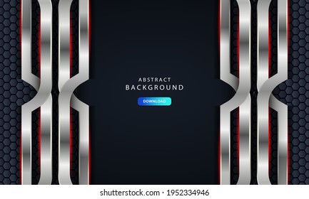 Capa de superposición realista sobre el fondo del patrón hexágono. textura de capas de superposición oscura con decoración de elementos de lista plateada