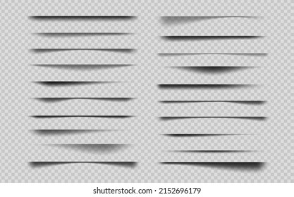 Realistic overlay transparent shadow effects. Vector shadows of paper page edge or box, divider or frame lines set for website banner, poster, card or flyer border shade elements