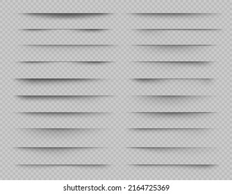 Realistic overlay transparent shadow effects, frames or paper line shadow, vector website page edges. White or black paper edge shadow effects and linear shade borders for web site divider background