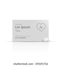 Realistic package box with pills. Template design packaging for pills.