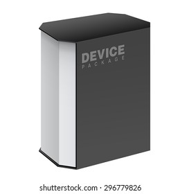 Realistic Package Cardboard Box with transparent plastic window. For electronic device and other products. Vector Illustration