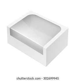 Realistic Package Cardboard Box with a transparent plastic window. Vector illustration