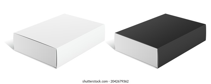 Caja corredera de cartulina de paquete realista. caja negra y blanca Para artículos pequeños, coincidencias y otras cosas. Ilustración vectorial