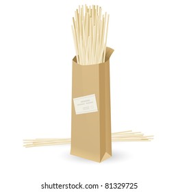 Realistic package spaghetti. Illustration on white background