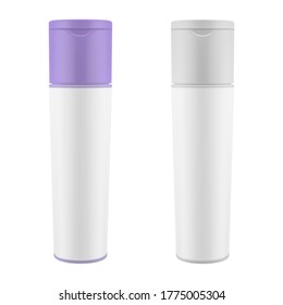 Embalaje realista para cosméticos. Shampoo, gel de ducha mate botella de mockup. EPS vectorial 10