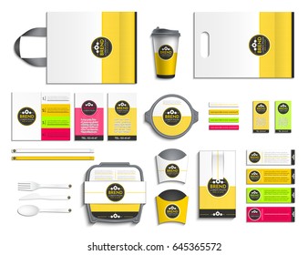 Realistic packaging for food. Corporate style of the company. Vector illustration.