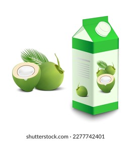 realistic packaging with green coconut water drink - vector illustration.