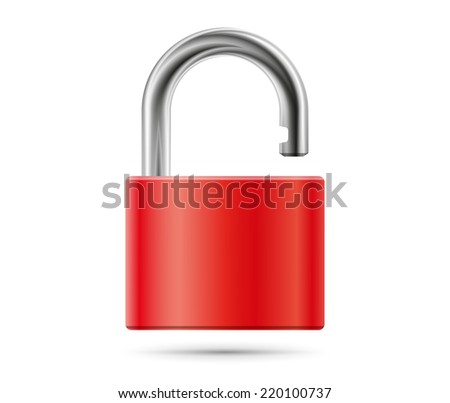 Realistic padlock illustration. Closed red lock security icon isolated on white