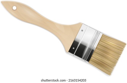 Realistic paintbrush with wooden handle isolated on white background - vector illustration