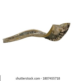 A realistic painting of a "shofar" - an ancient musical horn typically made of a ram's horn, used for Jewish religious purposes, blown in synagogue services on Rosh Hashanah - The first holiday