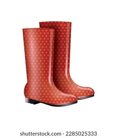 Realistic pair of polka dotted rubber boots vector illustration