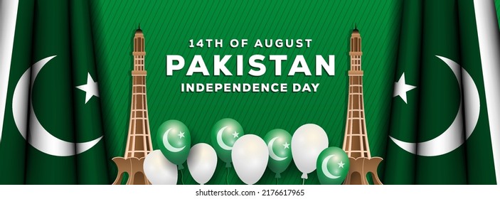 realistic pakistan independence day illustration with realistic balloon and pakistani flag