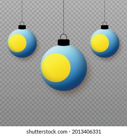 Realistic Palau Flag with flying light balloons. Decorative elements for national holidays.