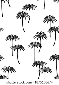 Realistic palm trees illustration in black and white. Vector seamless pattern