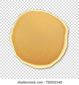 Realistic pancake closeuo isolated on transparency grid background, top view for breakfast, food menu. Vector EPS10 illustration