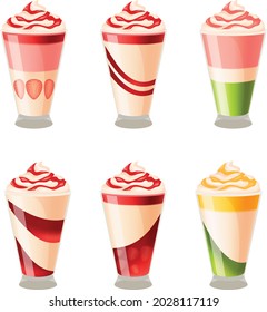 Realistic Panna cotta, jelly  dessert with with different flavors.