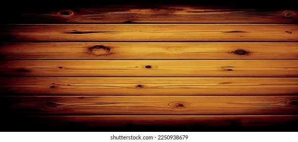 Realistic panoramic wood texture plank background, fiber texture pattern - Vector illustration