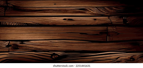 Realistic panoramic wood texture plank background, fiber texture pattern - Vector illustration