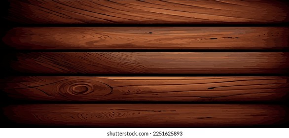 Fondo de tablero de textura de madera panorámica realista, patrón de textura de fibra - Ilustración vectorial