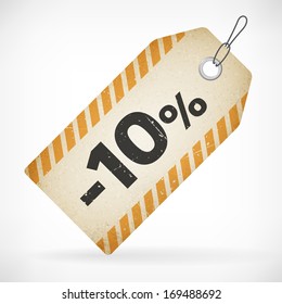 Realistic paper 10% sale off price vector label. isolated from background. layered.