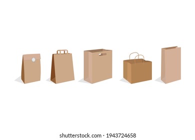 colección realista de bolsos de papel, ilustración vectorial simple