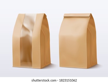 Realistic paper bag with transparent window. Vector illustration