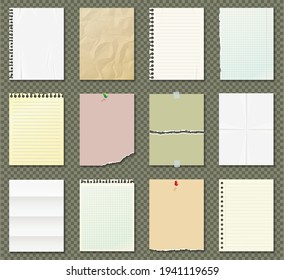 Realistic paper blank sheets set isolated on transparent background