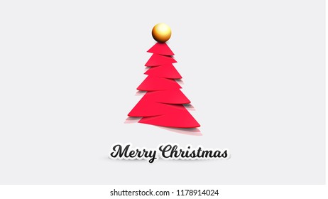 Realistic Paper Christmas Tree. Vector Template For Xmas Gift Cards, Promotional Illustration.