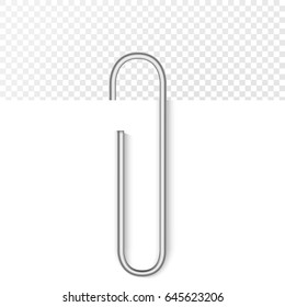 Realistic paper clip on paper. Paperclip isolated on white background . Vector illustration