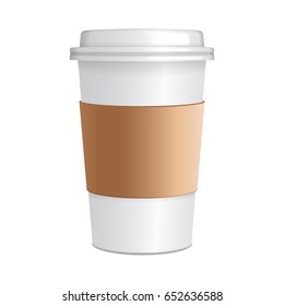 Realistic paper coffee cup. 3d realistic coffee cup mock up vector template for your design