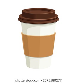 realistic paper coffee cup. Front view. Vector 3D mockup of disposable closed hot drink cup in white color.