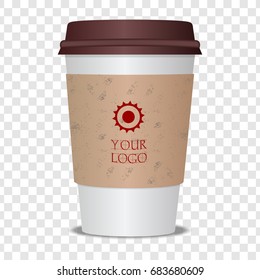 Realistic paper Coffee Cup isolated on transparent background. Template for Mock Up. Vector illustration