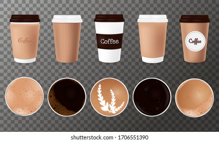 Realistic Paper Coffee Cup. Mockup template for Cafe, Restaurant brand identity design. White, Brown cardboard Coffee Cup Mockup. Disposable plastic and paper tableware vector template for Hot Drinks
