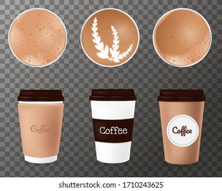 Realistic Paper Coffee Cup. Mockup template for Cafe, Restaurant brand identity design. White, Brown cardboard Coffee Cup Mockup. Disposable plastic and paper tableware vector template for Hot Drinks