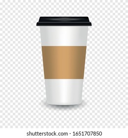 Realistic paper coffee cup with reflection. Empty Coffee Cup Mockup on transparent background