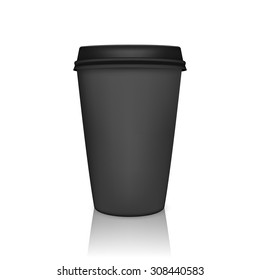 Realistic paper coffee cup with reflection. Vector EPS10 illustration.