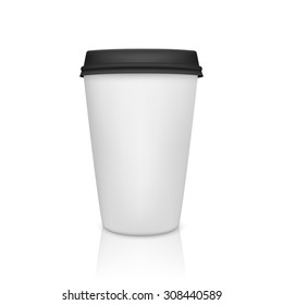 Realistic paper coffee cup with reflection. Vector EPS10 illustration.
